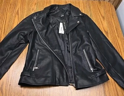 NWT Ana New Asymmetric Zip Black Faux Leather Moto Jacket Coat Sz LARGE - Image 1 of 4