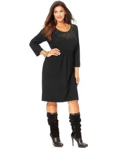 Vestido Suéter Spense Plus 3X Negro Scoop Tachonado Pullover Línea A Nuevo con Etiquetas $99 - Imagen 1 de 1