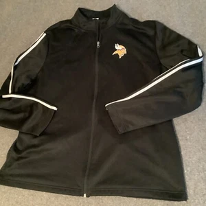 NFL Team Apparel Uomo XXL 2XL Giacca Full Zip Nero Minnesota Vikings Finto - Foto 1 di 11