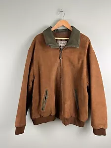 Vintage LL Bean Suede Leather Bomber Jacket Brown Lined Sz 2XL Tall Made in USA - Picture 1 of 16