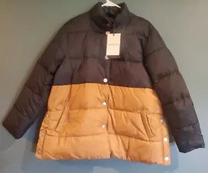 Who What Wear Black Brown Long Sleeve Puffer Jacket with Snaps Medium - Picture 1 of 10
