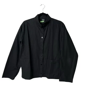 Eileen Fisher Woman Stand Collar Black Lightweight Jacket Stretch Overshirt SZ L - Picture 1 of 9