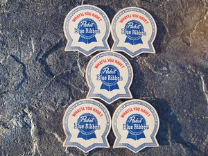 Vintage 1960's Pabst Blue Ribbon PBR Cardboard Beer Coasters NOS Lot of 5 #U262 - Picture 1 of 5