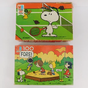 Vtg. Lot X 2 PEANUTS MB Puzzles, Golf & Tennis, Snoopy Woodstock Complete in Box - Picture 1 of 24