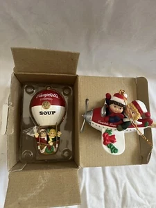 Campbell's Soup Kids Airplane Plane & Hot Air BalloonOrnament 1998 Christmas Lot - Picture 1 of 6