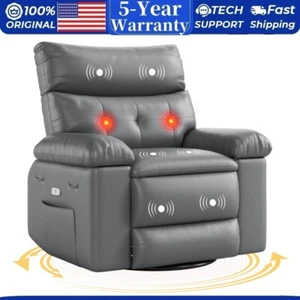 22" Electric Recliner Chair 360° Swivel Recliner W/Heat and Massage PU Leather - Picture 1 of 10