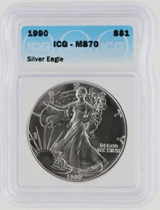 1990 Silver Eagle ICG MS70 S$1 Philadelphia Mint - Picture 1 of 3