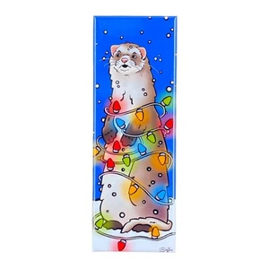 Ferret Christmas Magnet Handmade Holiday Pet Portrait Stocking Stuffer Gift - Picture 1 of 12