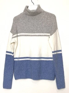 C&C California Color Block Turtleneck Sweater Size M Ivory/Blue/Gray Wool Blend - Picture 1 of 7