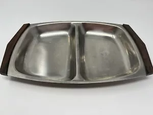 Plato para servir dividido de acero inoxidable Svensk con asas de palo de rosa Suecia - Imagen 1 de 8