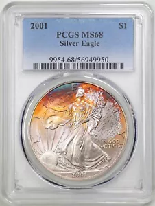 2001 1oz Silver American Eagle MS68 PCGS 56949950 Toned - Picture 1 of 4