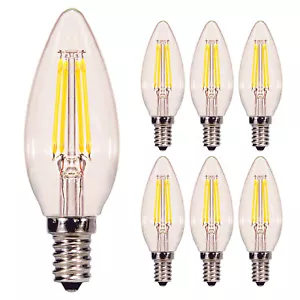 6 Pack Satco S29877 LED Filament 120V 4.5W =40W B10 Candelabra E12 Clear 2700K - Picture 1 of 3