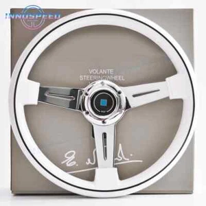 Volante 14 pulgadas blanco con radios cromados 350 mm universal JDM Racing Sport - Imagen 1 de 18