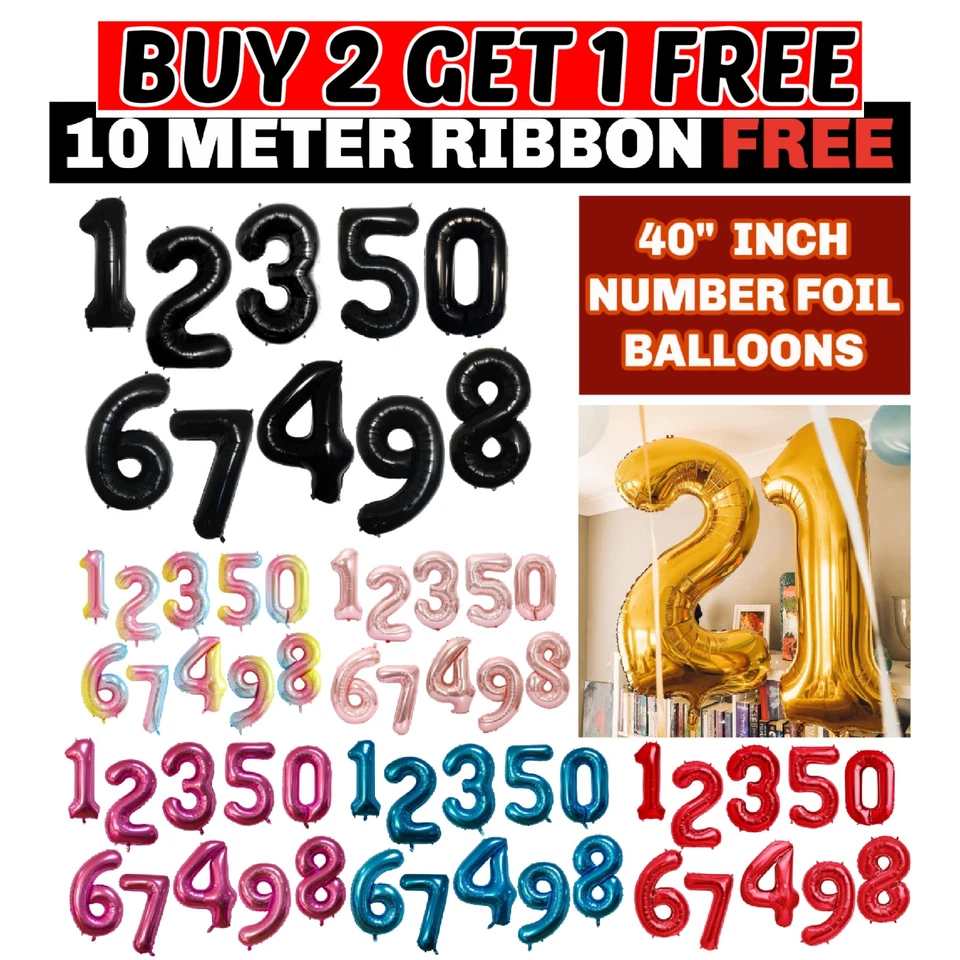 40"" NÚMERO GLOBOS Lámina Helio/Aire GRANDE 18º Cumpleaños Lámina 0-9 Decoración Fiesta Reino Unido Foto 1 de 1