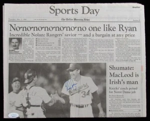 Nolan Ryan 7 th No Hitter Signed 1991 Dallas Morning News Newspaper Rangers JSA - Picture 1 of 3