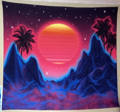 Amtoodopin Sun Tapestry Psychedelic Mountain Synthwave Abstract Wave51.20x59.10” - Image 1 of 3