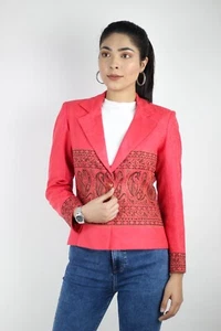 Artyska Women's Pink Fashionable Jacquard Wool Blazer Jacket With Thread Work - Picture 1 of 5