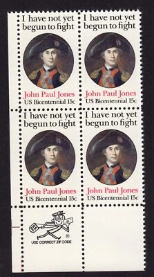 Scott #1789 John Paul Jones (Patriot, UVA) Zip Block of 4 Stamps - MNH - Image 1 of 2