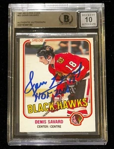 1981-82 O-Pee-Chee 63 Denis Savard Signed & Inscr HOF 2000 Auto 10 Rookie RC BAS - Picture 1 of 2