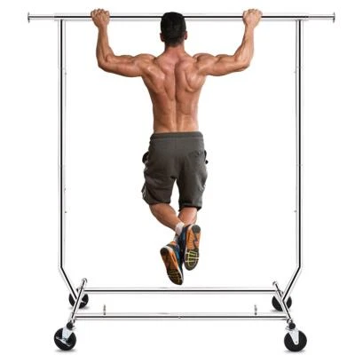 Estante de ropa comercial de alta resistencia de 250 lb cromado plegable EE. UU. Foto 1 de 4