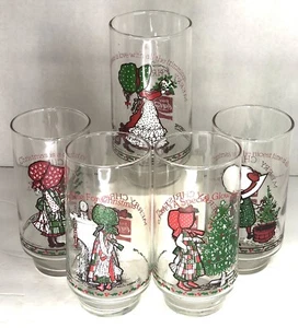 5 bicchieri vetro vintage Holly Hobbie NATALE Coca Cola COCA COLA saluti americani - Foto 1 di 5