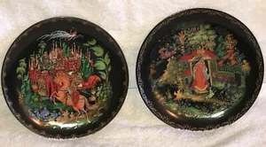Lot of 2 RUSSIAN LEGENDS PLATE, PALEKH -FAIRY TALES 1988 Tianex - Picture 1 of 11