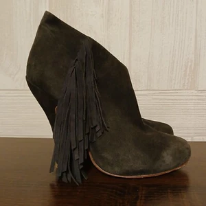 Plomo Size EU 39/US 8.5 Gray Suede Fringe Pull-On Ankle High Heels Andie Boot - Picture 1 of 13