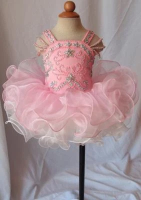 Beaded Bodece Short Kids Cupcake Glitz Pageant Dress Birthday Organza Dance Gown - Image 1 of 4