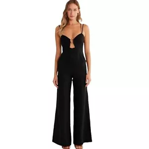 REVOLVE- RUMER THE LABEL: Mono Anillo Byron, Negro Lino Pierna Ancha Nuevo con Etiquetas Talla L! - Imagen 1 de 7