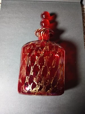 Handblown Ruby Red Venetian Glass with Gold Leaf Decanter With Pontil Mark - Image 1 of 4