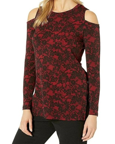 Top Michael Kors stampa in pizzo ribes rosso a tracolla lavorato a maglia a freddo XS nuovo con etichette $68