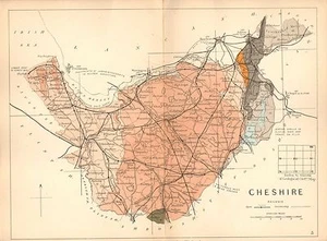 1889 HAND COLOURED GEOLOGICAL MAP ~ CHESHIRE GEOLOGY MARINE SHELLS RAILWAYS - Picture 1 of 3