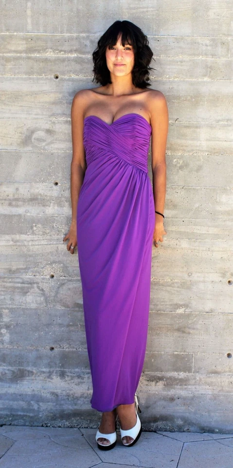 Vestido de Noche Vintage Años 80 Victor Costa Columna Púrpura Sin Tirantes XS/S Mujer Foto 1 de 4