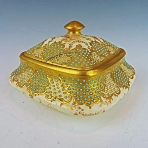 Coalport England Emaille Schmuck vergoldet Porzellan quadratische Schatulle um 1891 - 1919 - Bild 1 von 13