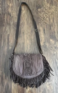 Borsa a tracolla American Eagle con frange in pelle tela marrone #960634539 - Foto 1 di 12