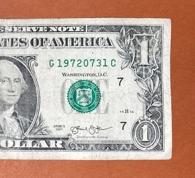 1972 July 31 (G 19720731 C) Birthday $1 One Dollar Bill Serial Number - Image 1 of 3