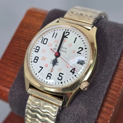 VTG 1975 Bulova Accutron Gold-Tone Mens Watch Railroad Approved N5 Tuning Fork - Image 1 of 4