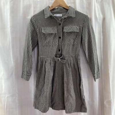 Zara Girls Black and Beige Gingham Shirt Dress Size 13-14 Collared Casual - Image 1 of 4