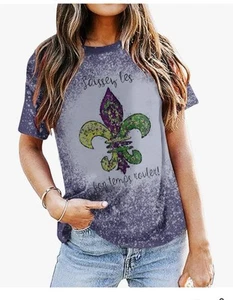 NIP SZ M Mardi Gras Shirts for Women New Orleans Graphic Shirt Carnival Party - Picture 1 of 5