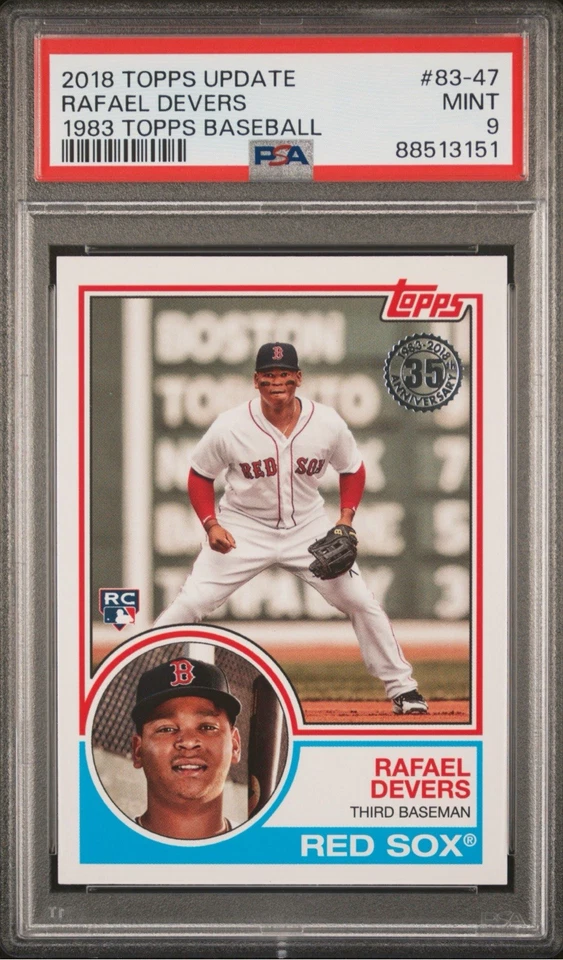 2018 Topps Update Rafael Devers 1983 Topps Baseball Rookie RC #83-47 PSA 9 Mint  - Image 1 of 2