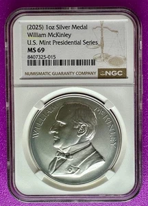 (2025) William McKinley Presidential Series 1oz Silver Medal NGC MS69 (015) - Picture 1 of 2