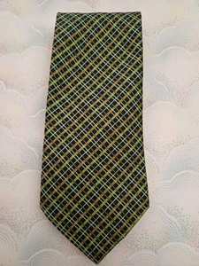 Corbata St Michael Vintage Años 80 90 Cuadros Verde y Amarillo 100% Seda 60" Largo 4" Ancho - Imagen 1 de 4