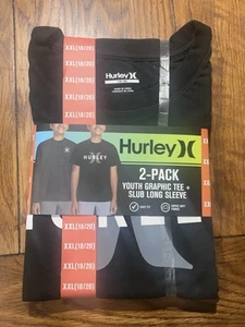 Hurley Boys XXL 2-pack Shirt Graphic Tee and Slub Long Sleeve Shirt Black 18/20 - Picture 1 of 7