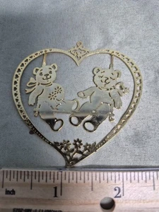 De colección chapado en oro 3D corte láser 2 osos dentro de un adorno de corazón - Imagen 1 de 4