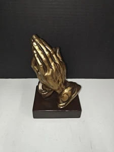 Vintage Praying Hands Handcrafted Ceramic Gold Bronze Religious Faith Decor 1959 - Picture 1 of 10