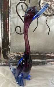 Vintage MCM 60’s Murano Glass Duck Handmade Purple Blue Figurine 11” - Picture 1 of 8