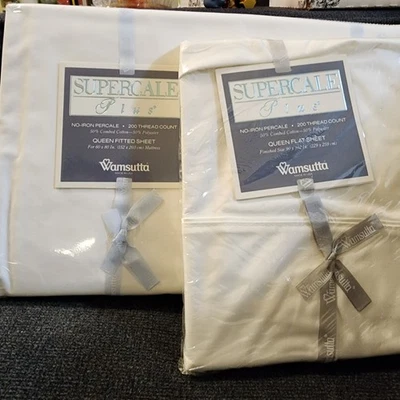 Vtg Wamsutta Supercale Plus 200 Thread Count Percale Full Flat&Fit Sheet WHITE - Image 1 of 4