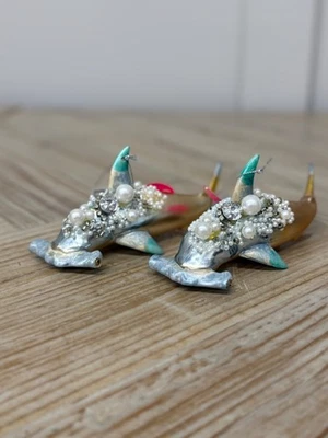 PAPERCHASE 2x Jewelled Hammerhead Shark Shaped Bauble Christmas Tree Hanging Decoration