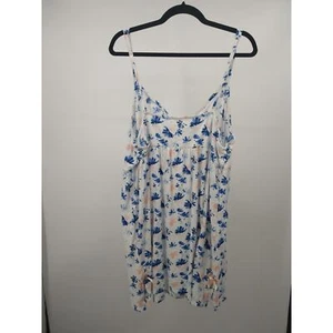 Cacique Babydoll Plus 22/24 Floral V-Neck Sleeveless Chemise Cotton White Blue - Picture 1 of 8