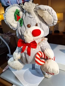 Vintage 1987 Fisher Price Puffalump Christmas Mouse Candy Cane Grey Plush - Picture 1 of 8